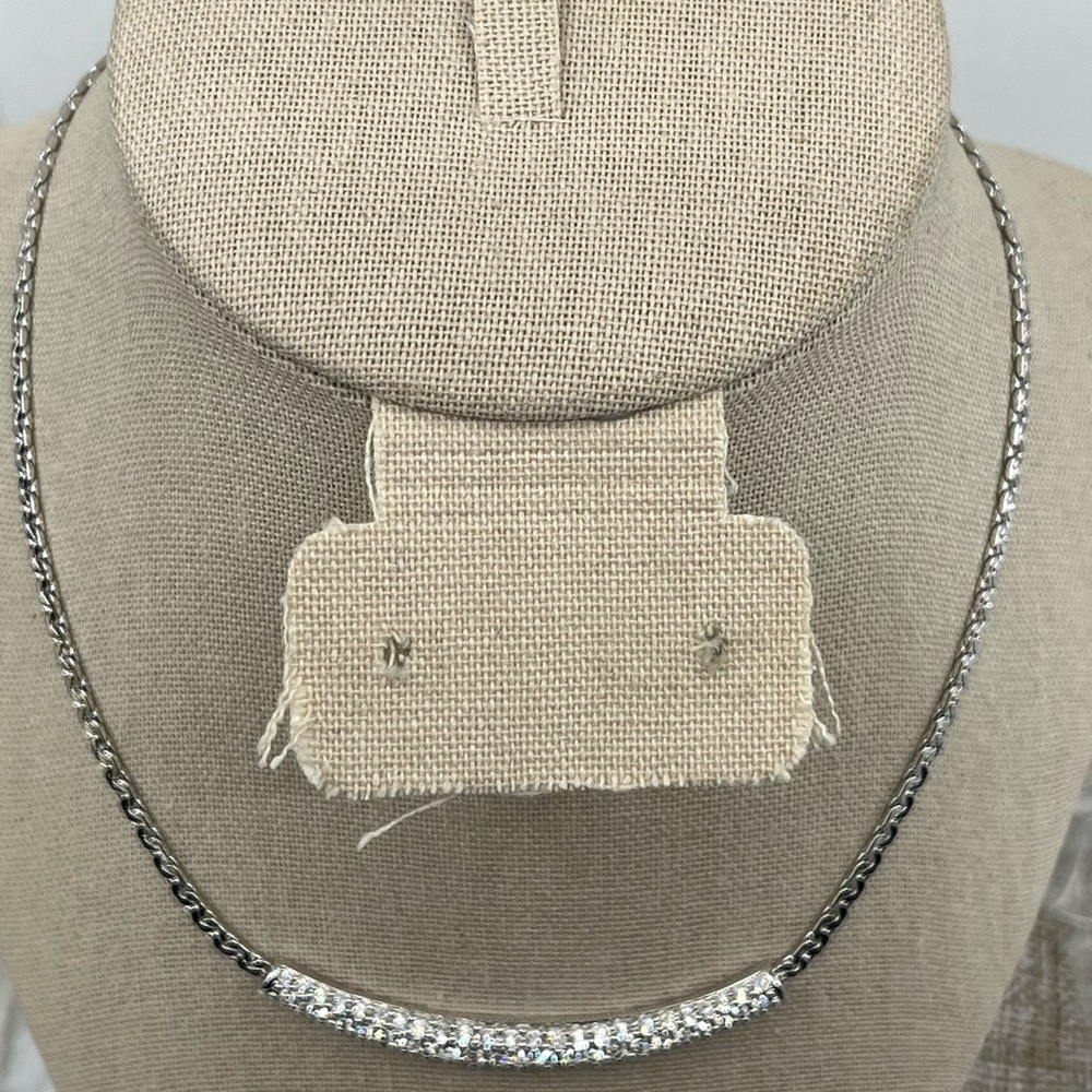 Swarovski Elements White Gold Plated Crystal Pave Bar Necklace, 16" - Picture 3 of 17